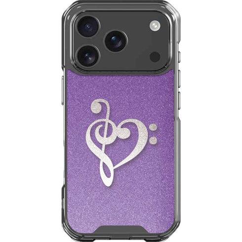 Purple Glitter Musical Heart iPhone 17 Pro Clear Case