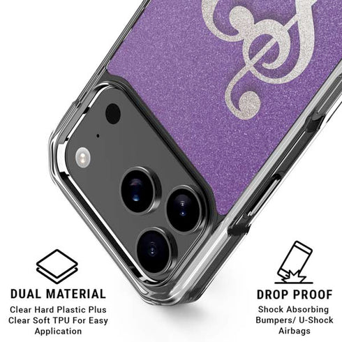 Purple Glitter Musical Heart iPhone 17 Pro Clear Case