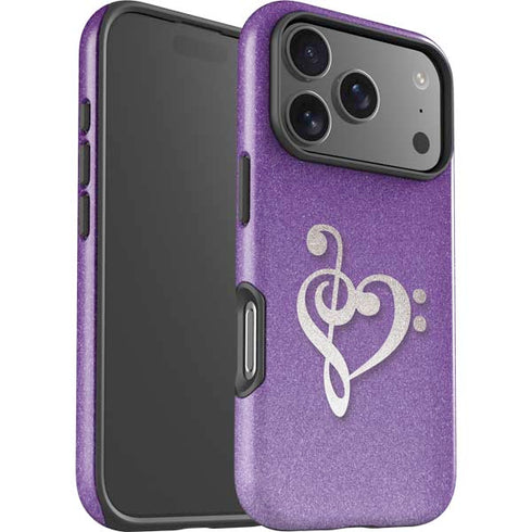 Purple Glitter Musical Heart iPhone 17 Pro Impact Case