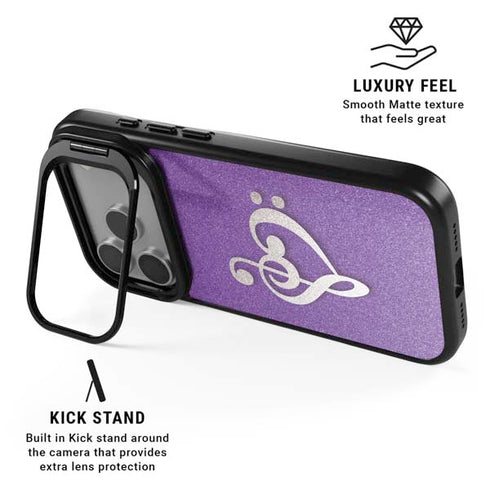Purple Glitter Musical Heart iPhone 17 Pro Kickstand Case