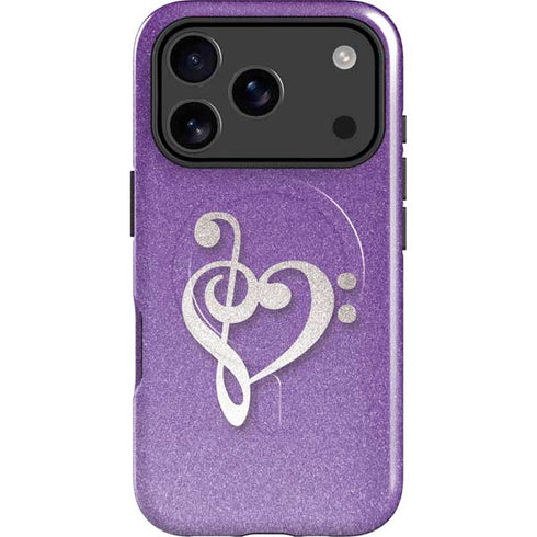 Purple Glitter Musical Heart iPhone 17 Pro Magsafe Impact Case