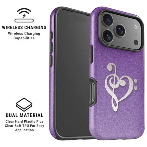 Purple Glitter Musical Heart iPhone 17 Pro Magsafe Impact Case