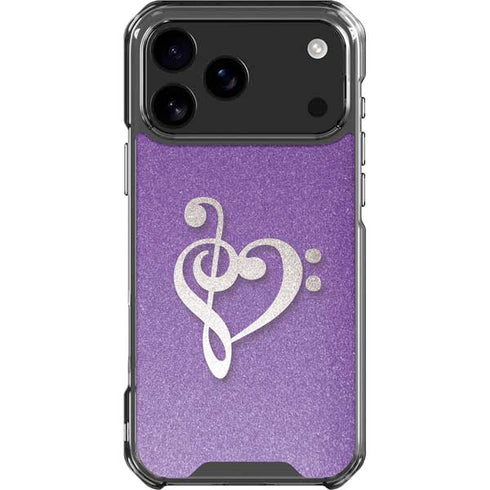 Purple Glitter Musical Heart iPhone 17 Pro Max Clear Case