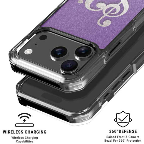 Purple Glitter Musical Heart iPhone 18 Pro Clear Case