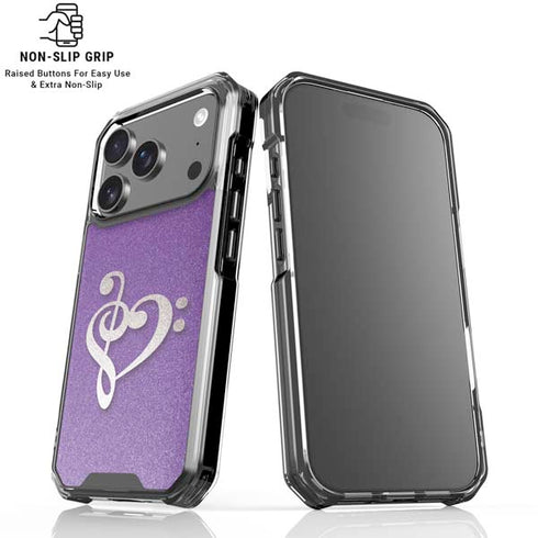 Purple Glitter Musical Heart iPhone 18 Pro Clear Case