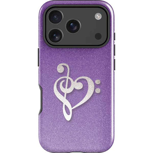 Purple Glitter Musical Heart iPhone 18 Pro Impact Case