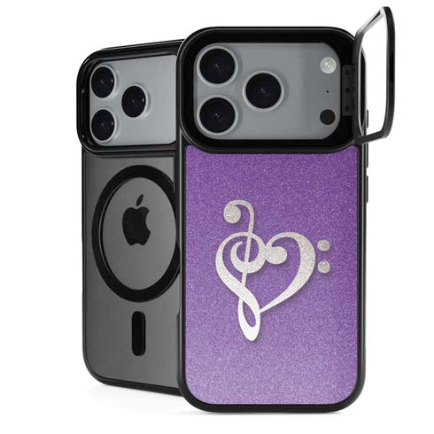 Purple Glitter Musical Heart iPhone 18 Pro Kickstand Case