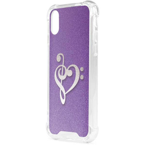Purple Glitter Musical Heart iPhone XS Clear Case