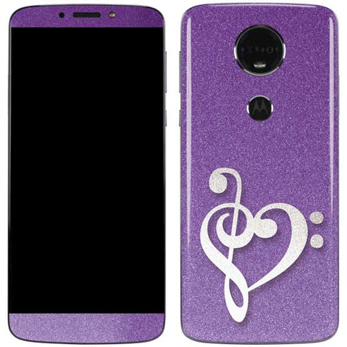 Purple Glitter Musical Heart Moto E5 Plus Skin