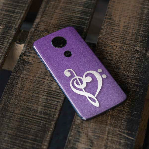 Purple Glitter Musical Heart Moto E5 Plus Skin
