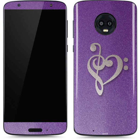 Purple Glitter Musical Heart Moto G6 Skin