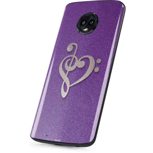 Purple Glitter Musical Heart Moto G6 Skin