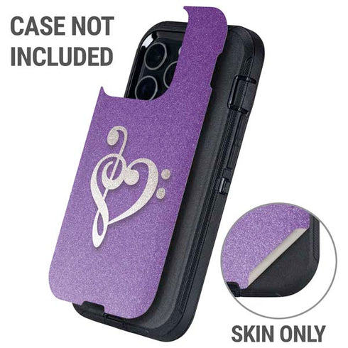 Purple Glitter Musical Heart Otterbox Defender iPhone Skin