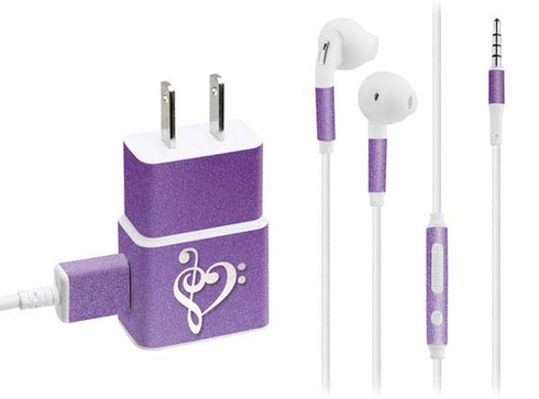 Purple Glitter Musical Heart Phone Charger Skin