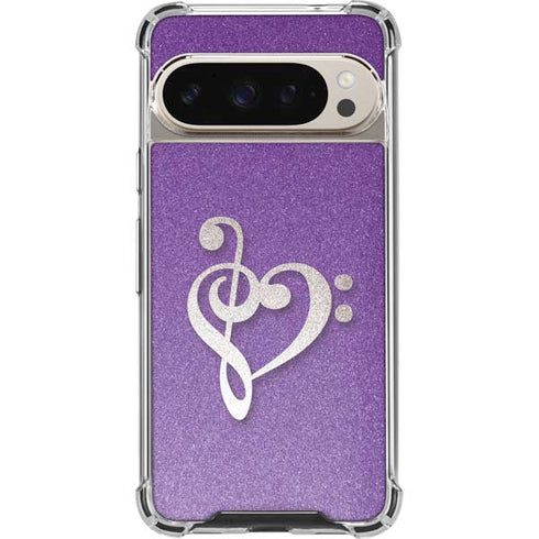 Purple Glitter Musical Heart Pixel 9/9 Pro Clear Case
