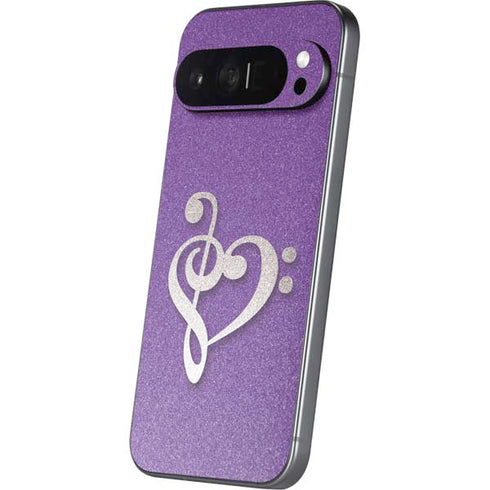 Purple Glitter Musical Heart Pixel 9 Pro XL Skin