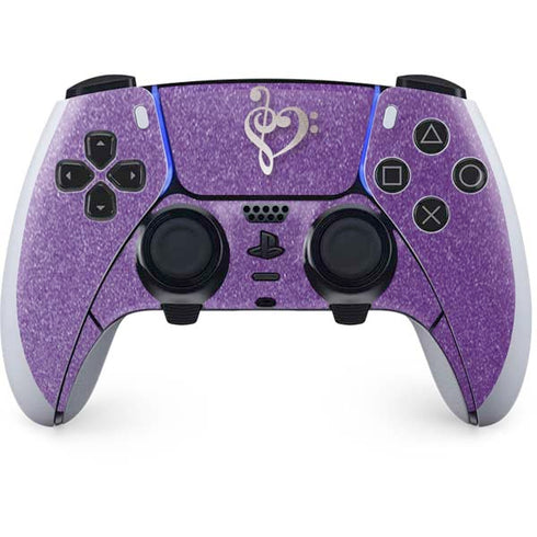 Purple Glitter Musical Heart PS5 DualSense Edge Pro Controller Skin