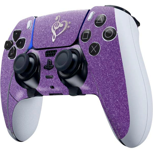 Purple Glitter Musical Heart PS5 DualSense Edge Pro Controller Skin