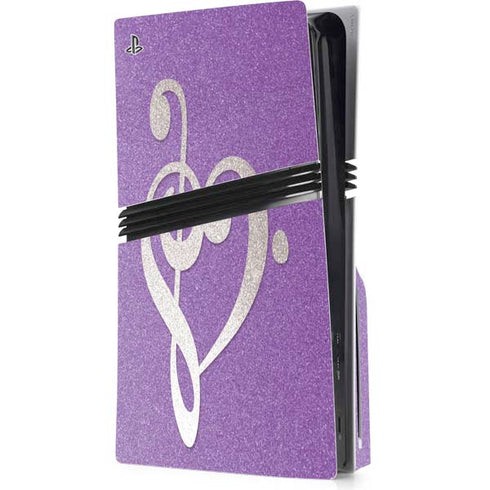 Purple Glitter Musical Heart PS5 Pro Disk Console Skin