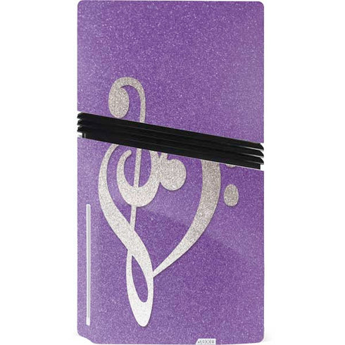 Purple Glitter Musical Heart PS5 Pro Disk Console Skin