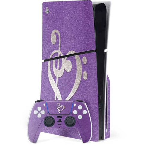 Purple Glitter Musical Heart PlayStation PS5 Skins