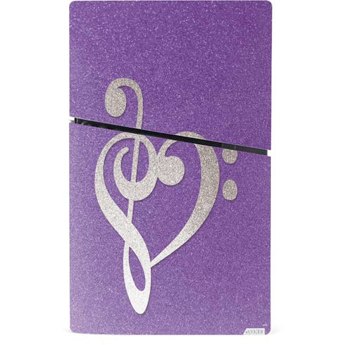 Purple Glitter Musical Heart PS5 Slim Digital Edition Console Skin