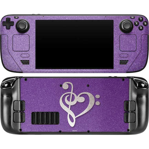Purple Glitter Musical Heart Steam Deck Handheld Gaming Computer OLED Skin