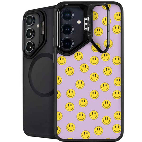 Purple Happy Face Pattern Galaxy S25 Kickstand Case