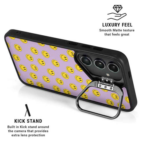 Purple Happy Face Pattern Galaxy S25 Kickstand Case