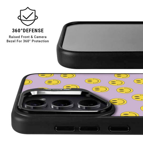 Purple Happy Face Pattern Galaxy S25 Kickstand Case