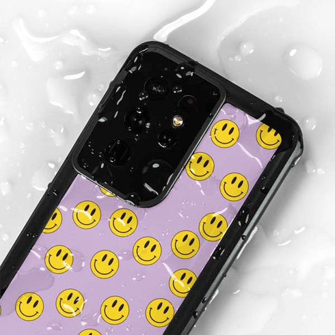 Purple Happy Face Pattern Galaxy S24 Ultra Waterproof Case