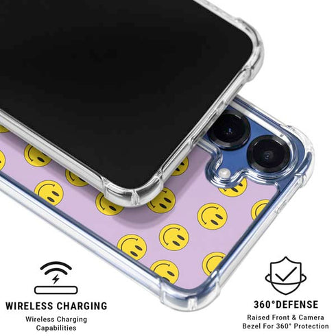 Purple Happy Face Pattern Galaxy S25 Plus Clear Case