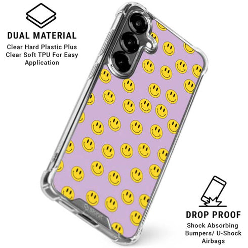 Purple Happy Face Pattern Galaxy S26 Plus Clear Case