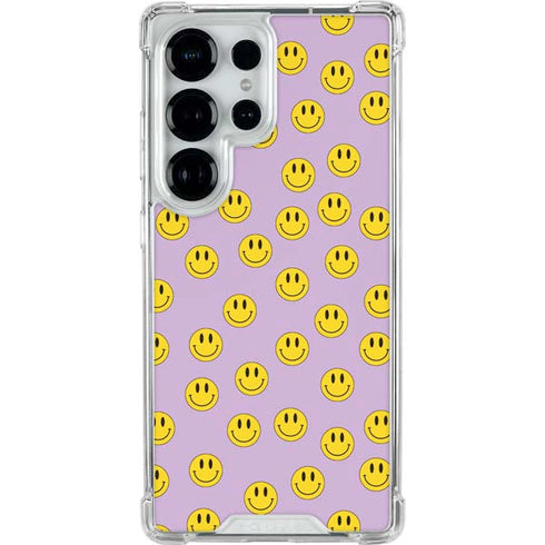 Purple Happy Face Pattern Galaxy S26 Ultra Clear Case