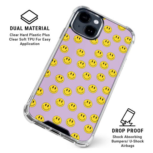 Purple Happy Face Pattern iPhone 15 Clear Case