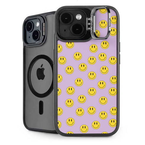Purple Happy Face Pattern iPhone 15 Kickstand Case