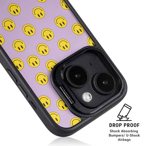 Purple Happy Face Pattern iPhone 15 Plus Kickstand Case