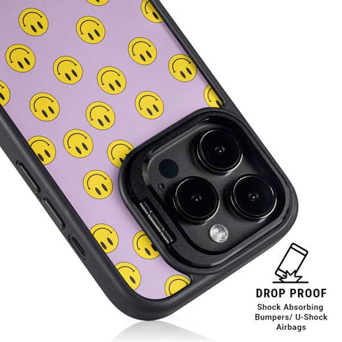 Purple Happy Face Pattern iPhone 15 Pro Kickstand Case