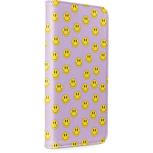 Purple Happy Face Pattern iPhone 15 Pro Max Folio Case