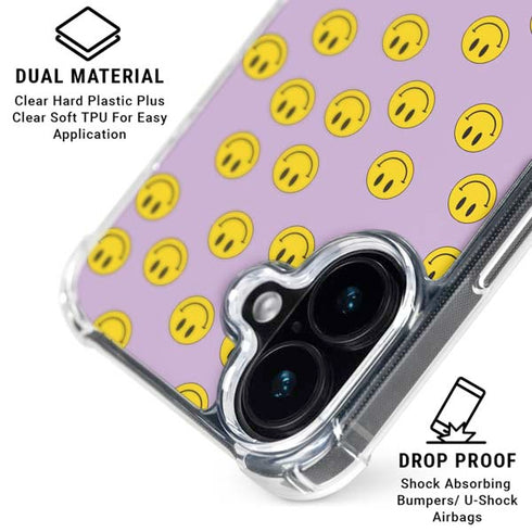 Purple Happy Face Pattern iPhone 16 Clear Case