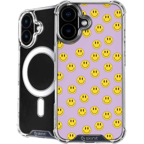 Purple Happy Face Pattern iPhone 16 MagSafe Case