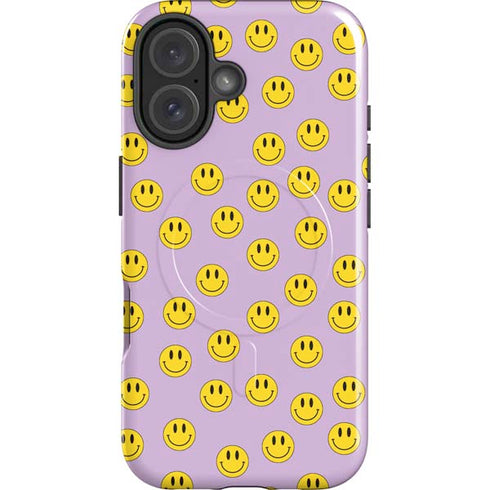 Purple Happy Face Pattern iPhone 16 Magsafe Impact Case