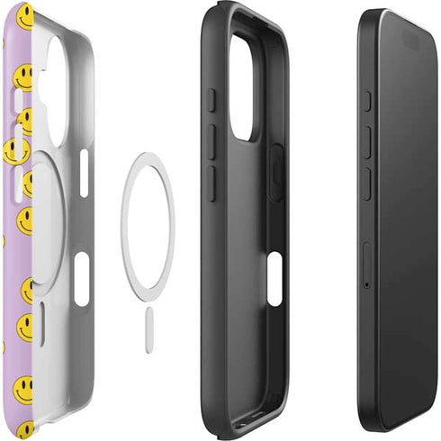 Purple Happy Face Pattern iPhone 16 Magsafe Impact Case