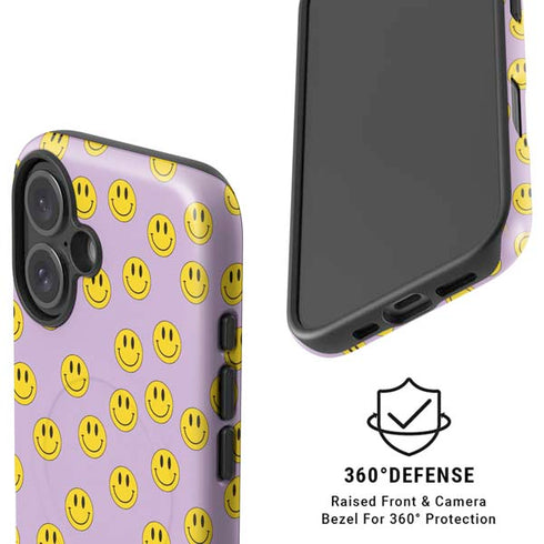Purple Happy Face Pattern iPhone 16 Magsafe Impact Case