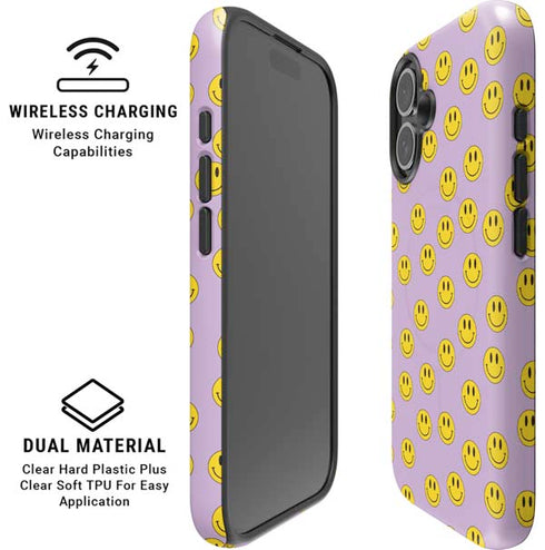 Purple Happy Face Pattern iPhone 16 Magsafe Impact Case