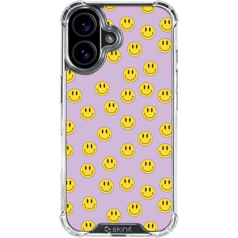 Purple Happy Face Pattern iPhone 16 Plus Clear Case