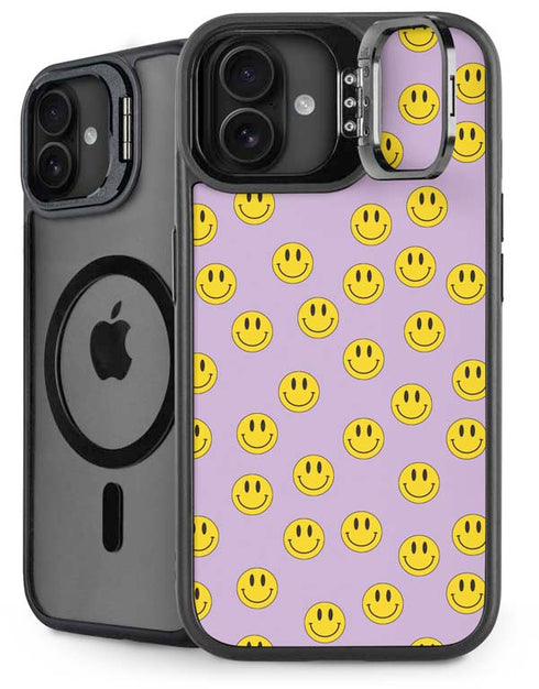 Purple Happy Face Pattern iPhone 16 Plus Kickstand Case