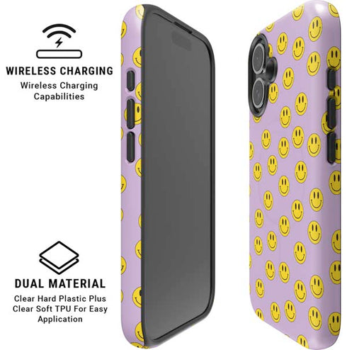 Purple Happy Face Pattern iPhone 16 Plus Magsafe Impact Case