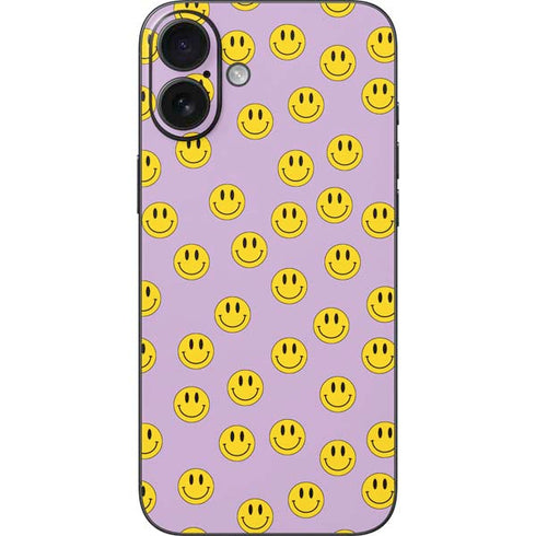 Purple Happy Face Pattern iPhone 16 Plus Skin