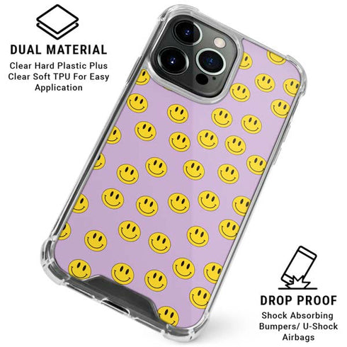 Purple Happy Face Pattern iPhone 16 Pro Clear Case